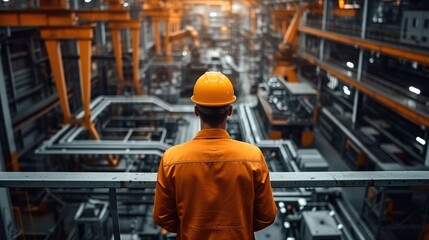 Aufkleber - Digital manufacturing operation, Engineer manager monitors and controls robot arm automation in smart factories in real time monitoring system software, welding robots. Generative AI.