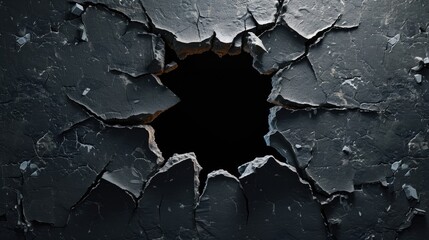 Wall Mural - Hole with cracks in the wall, damaged and broken texture surface background or banner