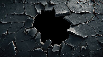 Wall Mural - Hole with cracks in the wall, damaged and broken texture surface background or banner