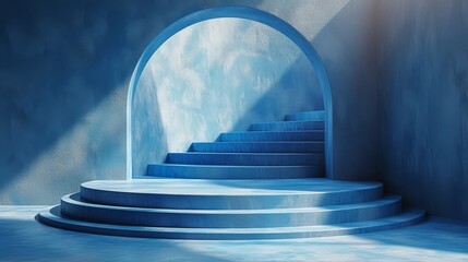 Aufkleber - A blue background with shadows and light to display a product. Empty podiums. Mockup.