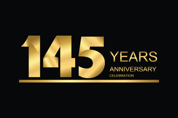 Wall Mural - 145 year anniversary vector banner template. gold icon isolated on black background.