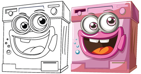 Wall Mural - Colorful animated washing machines with cheerful faces