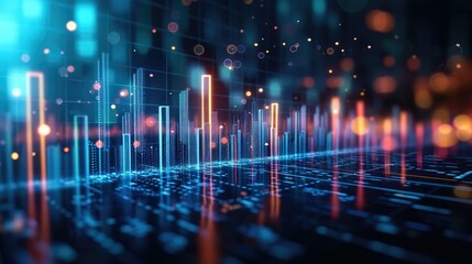 Aufkleber - Creative forex chart on blue bokeh wallpaper. Finance and invest concept. Double exposure. 3D Rendering. Generative AI.