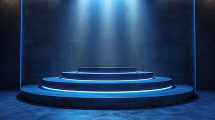 Aufkleber - An empty podium with shadows and light on a blue background. Mockup of a product presentation.