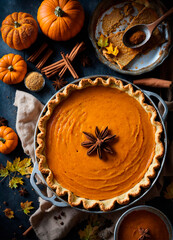 Wall Mural - pumpkin pie on autumn background. Selective focus.