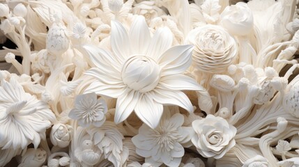 Wall Mural - Intricate White Floral Sculpture Detail on Neutral Background