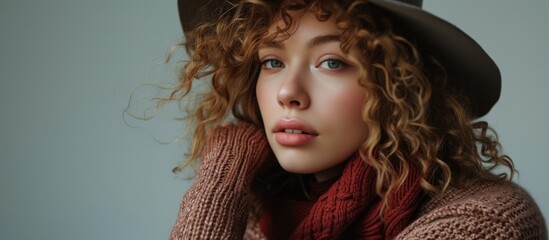 Canvas Print - Portrait of a beautiful young woman with curly hair smiling in natural light