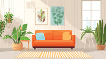 Cute Living Room Interior - Sofa On Rug Home.