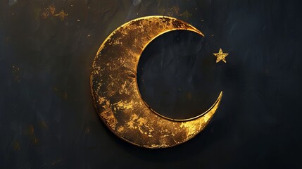 Wall Mural - Ramadan Kareem. Golden crescent and elegant Islamic motifs on dark background