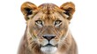 Panthera leo in front of a white background