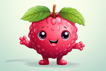 Wall Mural - Illustration of a raspberry funny cartoon character with eyes on white background Generative AI