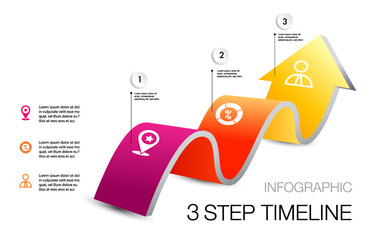 Wall Mural - infographic template 3 step for business direction, marketing strategy, diagram, data, growth, arrow