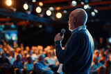 Fototapeta  - Scientific Insight: Male Scientist Speaks to Audience
