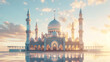 Ramadan kareem or eid mubarak,eid ul fitr or eid ul adha,  Islamic Background Banner of big white Mosque at sunset