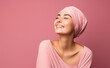 Pink October breast cancer, woman undergoing cancer treatment, optimistic hoping for good results preventing cancer in women