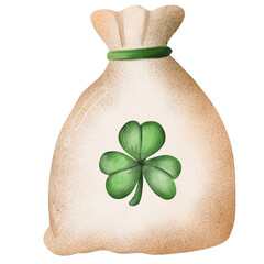 Wall Mural - watercolor money bag painting clip art, st patricks illustration png