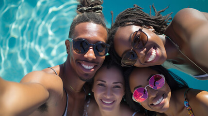 Wall Mural - Young friends in the pool. 