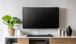 © netsay - smart tv mockup hanging on the concrete wall in modern luxury interior