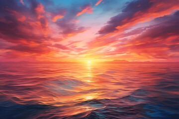 Wall Mural - Beautiful seascape. Sunset over the sea. 3d render