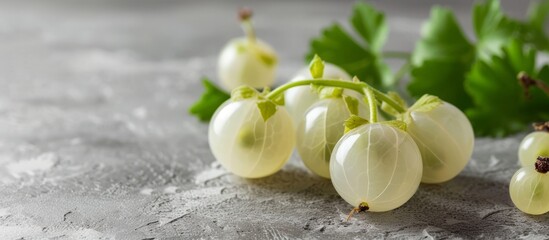 Sticker - Fresh bunch of white grapes with vibrant green leaves in natural sunlight