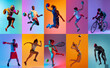 © master1305 - Collage made of young people, men and women, athletes of different sports in motion against multicolored background in neon light. Concept of professional sport, competition, tournament, dynamics