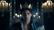 
handsome brunette with blue eyes wearing a crown. fantasy prince or king. 