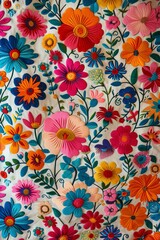 Poster - Colorful embroidered fabric with beautiful flowers