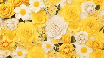 Wall Mural - Background with different flowers in Lemon Yellow color