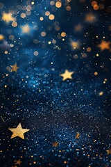 Wall Mural - Shiny background with golden stars, in the style of dark indigo and light beige, glittery.