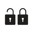Black padlock flat icon, Black lock icon, on the white background,  lock and unlock position with the key, Vector
