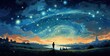 painting style illustration , looking at milky way starry night sky at river side, 
Generative Ai