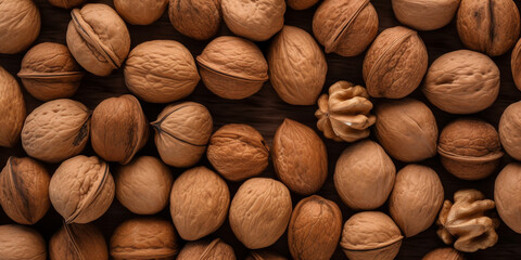 Top view background of walnuts