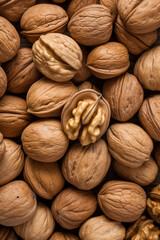 Wall Mural - Top view background of walnuts