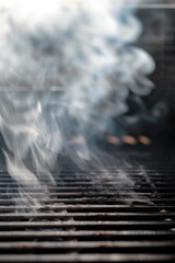 Wall Mural - A close-up view of a grill with smoke billowing out of it. This image is perfect for showcasing barbecue or outdoor cooking.