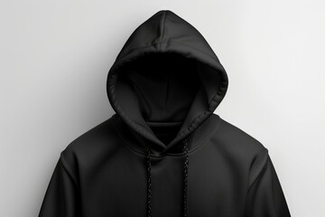 Wall Mural - A person wearing a black hoodie stands against a white wall. This versatile image can be used for various purposes