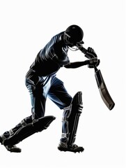 Wall Mural - Silhouette of cricket batsman standing in pose during game against white background. Promotional posters for game event