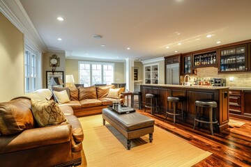 Wall Mural - Luxurious Family Room with Wet Bar - Modern Architecture and Colorful DÃ©cor