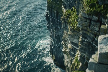 Sticker - A person standing on a cliff overlooking the vast ocean. Suitable for travel, adventure, and nature-themed projects