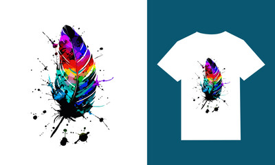 Vector Colorful Feather t shirt design with white t shirt.