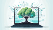 © J.V.G. Ransika - Abstract laptop with a tree growing from the screen  illustrating the environmental impact of technology. simple Vector Illustration art simple minimalist illustration creative