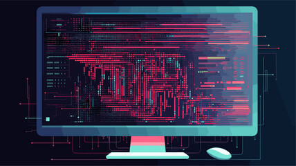 Abstract computer monitor with lines of code on the screen  representing coding and software development. simple Vector Illustration art simple minimalist illustration creative