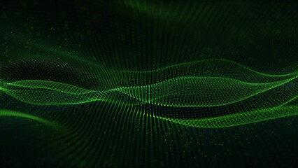 Wall Mural - seamless loop animation of abstract green particle waves smoothly moving on a dark background with s