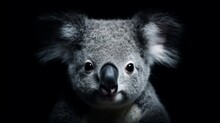 Portrait Of A Koala On A Black Background, Close-up