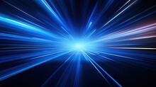 Vector Abstract, Science, Futuristic, Energy Technology Concept. Digital Image Of Light Rays, Stripes Lines With Blue Light, Speed And Motion Blur Over Dark Blue Background