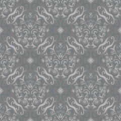  Damask style grey pattern 3, grey background. Seamless floral pattern-300.