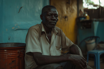 Sticker - african man sitting on a bench