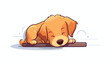 Flat logo of cute dog sleeping with bone cartoon.