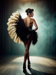 A back view of glamour burlesque dancer with an ostrich feather fan