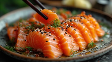 Poster - pieces of raw red fish fillet in plate