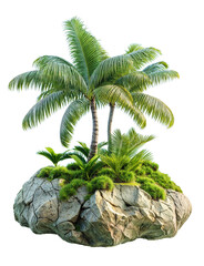 Wall Mural - tropical tree and coconut plant on small island PNG transparent background 